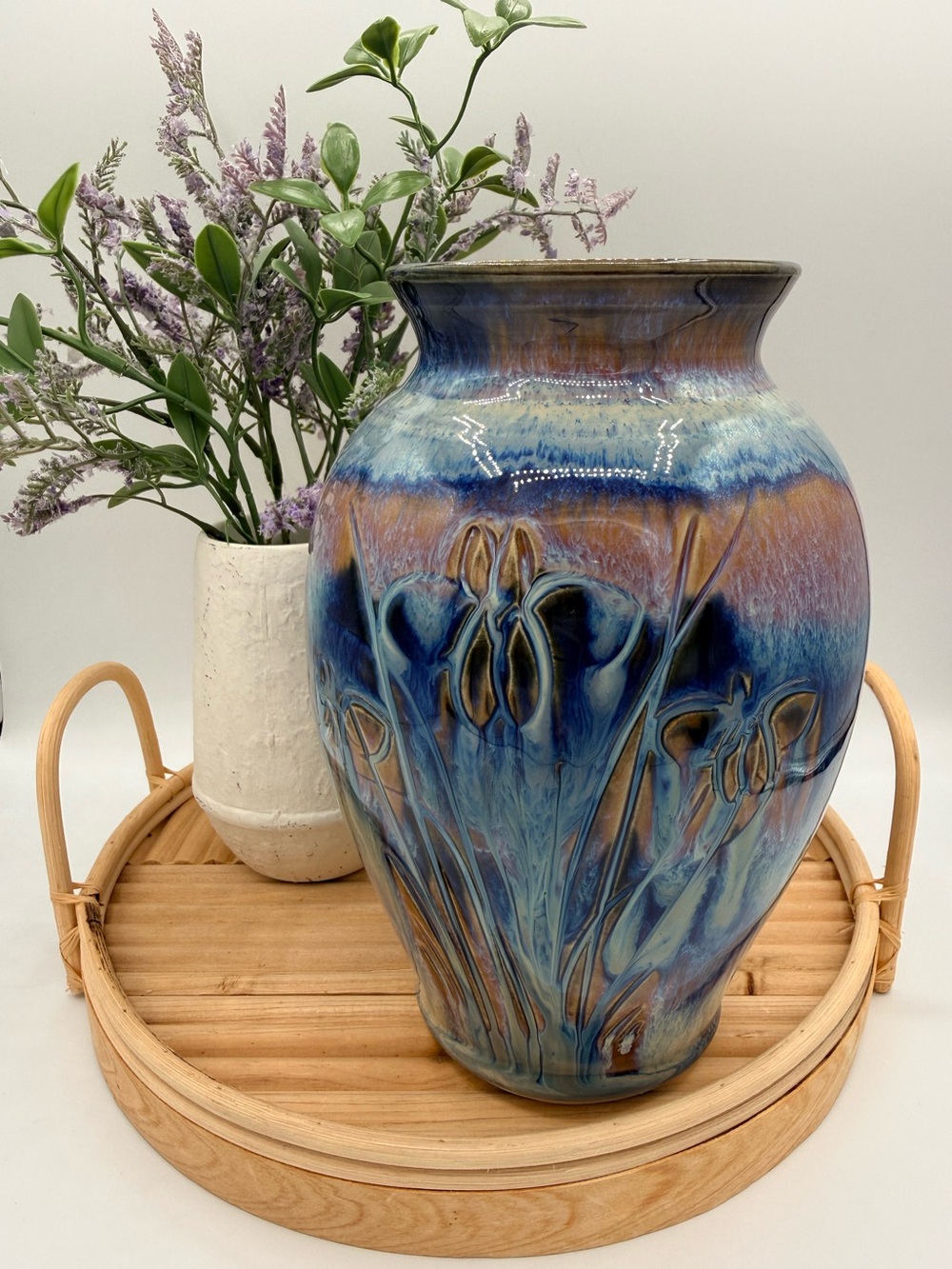 Signed Studio Art Pottery Iris Crystalline Drip Glaze Vase